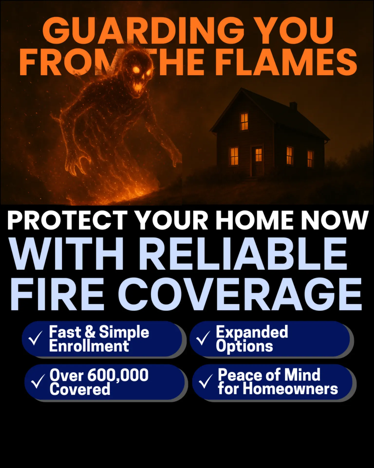 Home fire insurance coverage ad creative